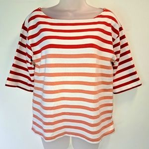J. CREW Red White Coral Ombré Stripe Boat Neck Nautical Top Medium